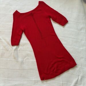 Maje Cotton Knit Red Women's Mini Sweater Dress